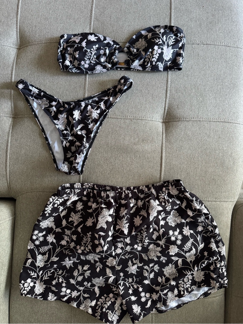 Black Floral Bandeau Bikini Set